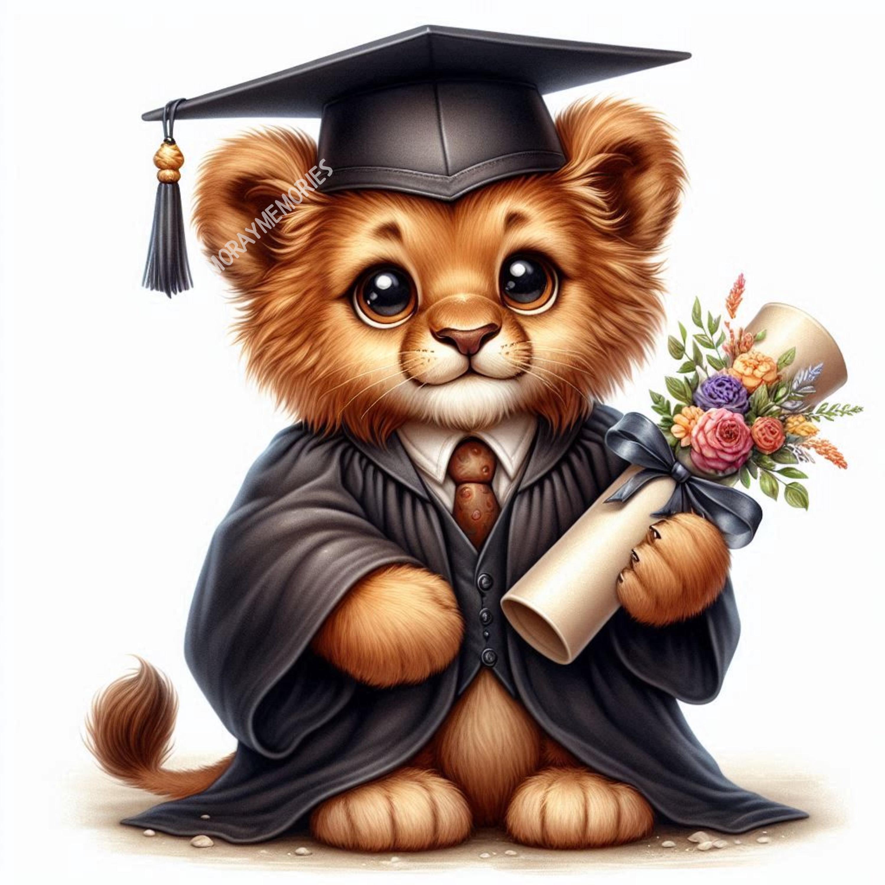Graduation Animals Clipart Bundle PNG JPG, 10 Watercolor Graduation ...