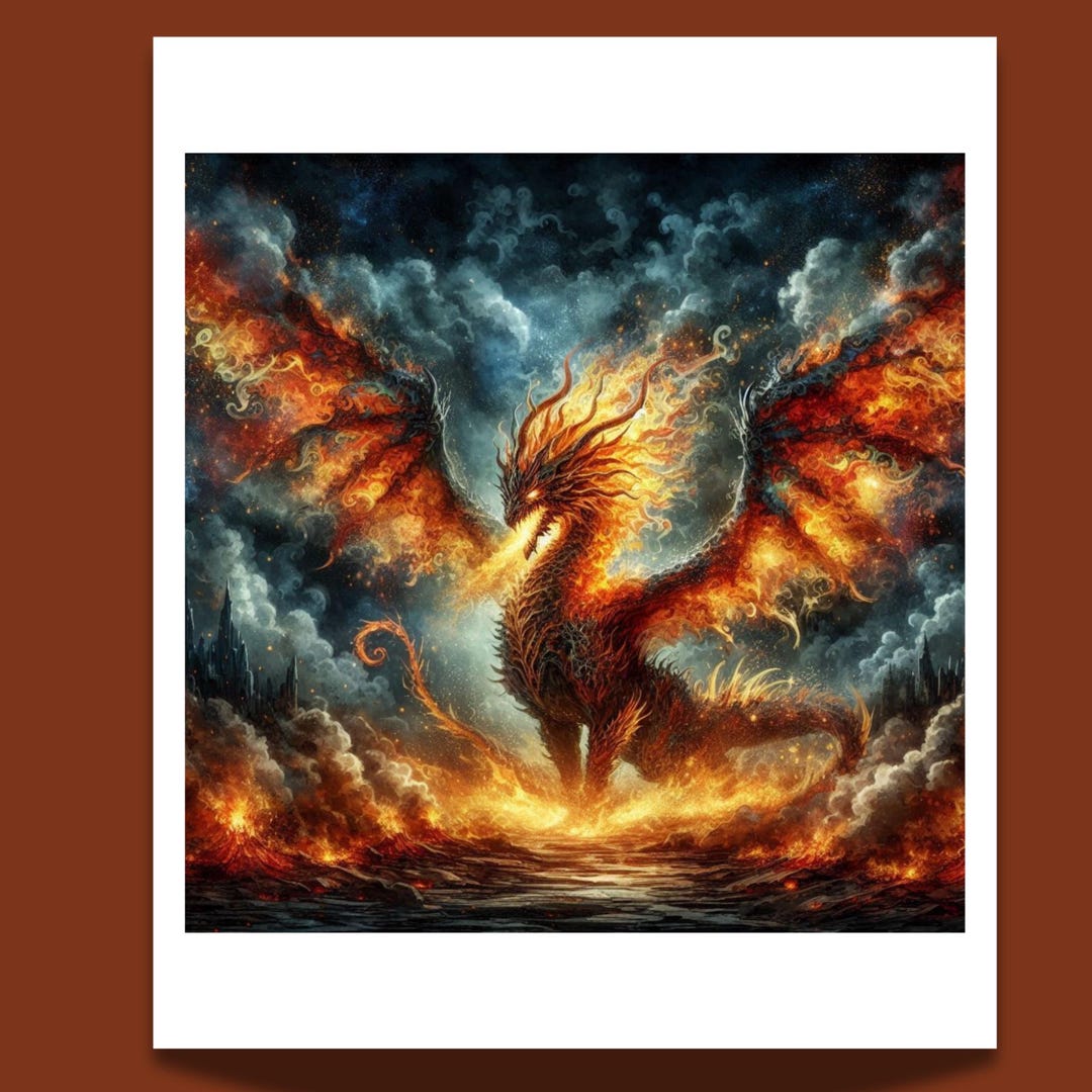 Inferno Fire Dragon Fantasy Art PNG JPG – Flaming Dragon Illustration ...