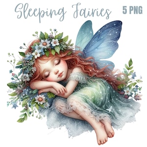 Clipartbundel slapende fee, fee png, fee illustratie png, Mixed Media, Digital Paper Craft, Sublimatie, Commercieel gebruik