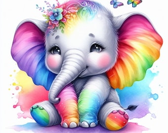 Rainbow Baby Elephant Clipart Bundle (10 PNG) – Cute Elephant Baby Shower Graphics, Sublimation Files, Nursery Animal Digital Download