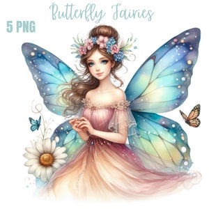 Schmetterling Fee Clipart Bundle, Frühlings Fee png, Fee Illustration png, Mixed Media, Digitales Papier Handwerk, Sublimation, Kommerzielle Nutzung