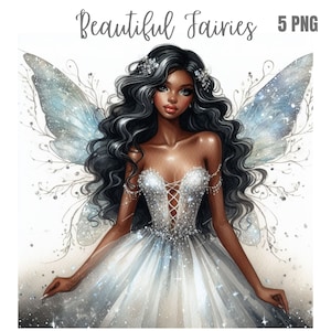 Black Fairy Girl Clipart, Watercolor Black Fairy Girl PNG, Black Fairy Melanin Cliparts,Fairy clipart,Fantasy PNG, FairyTale Cliparts