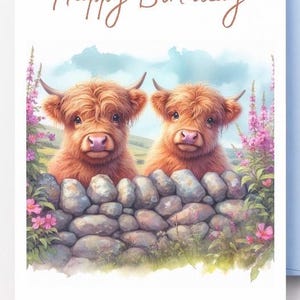 Highland Cow Birthday Card, Birthday Card with Cow, DIGITAL Download,Printable Highland Cow Birthday Card, Highland Cattle Coos, Printable,