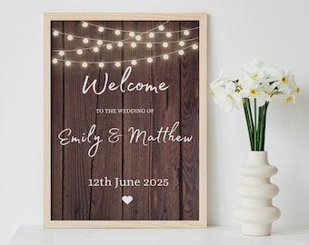 Rustic Wedding Welcome Sign Template, Rustic Wood And Mason Lights, Instant Download, Editable Template, Printable, Other sizes on request