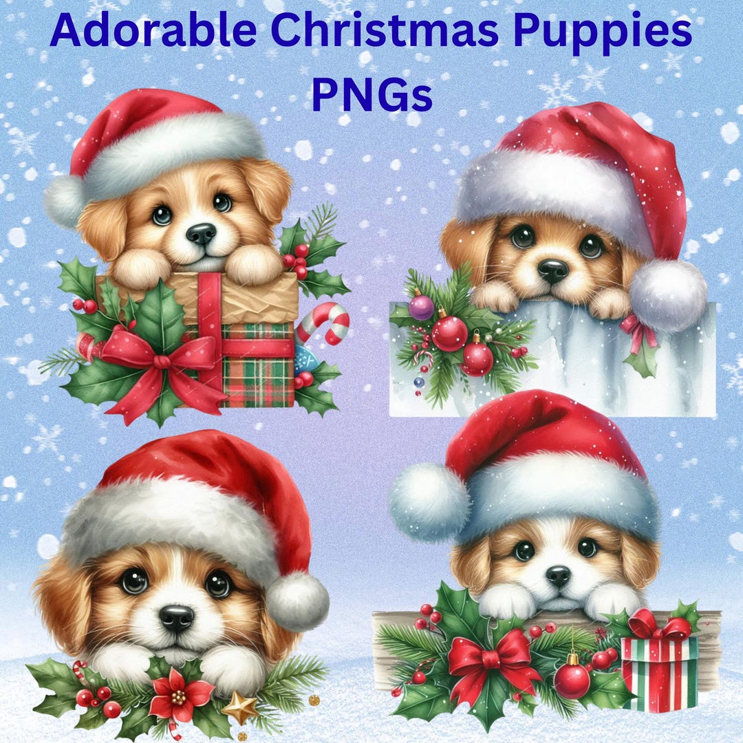 Peeking Christmas Dogs Clipart | Cute Holiday Puppy Pngs | Digital ...