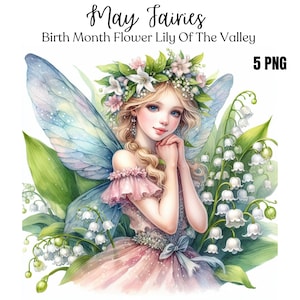 Bundle de clipart fée de mai, fée png, illustration de fée png, fleur du mois de naissance, créations numériques en papier, sublimation, usage commercial