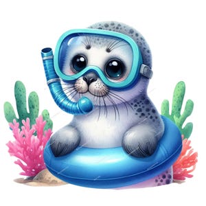 Cute Sea Animal Clipart, Cartoon Sea Animals, Cute Animal PNG, Funny Sea Animals, Scrapbooking, Junk Journal, Nursery, Card Making,