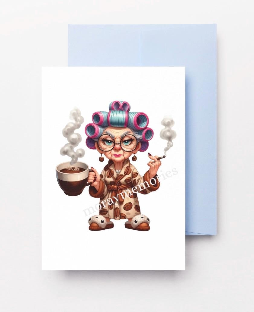 Funny Coffee Granny Clipart Bundle (5 PNG) Sarcastic Old Lady PNG ...