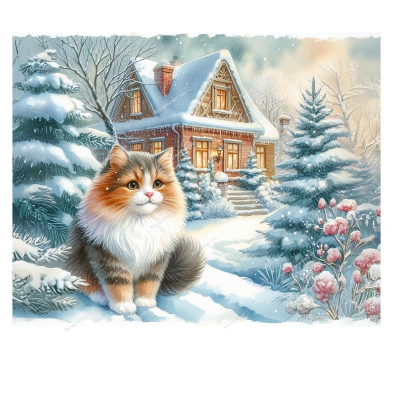 Winter Cat Clipart, Kitten Clipart, Printable Watercolor Clipart, High ...