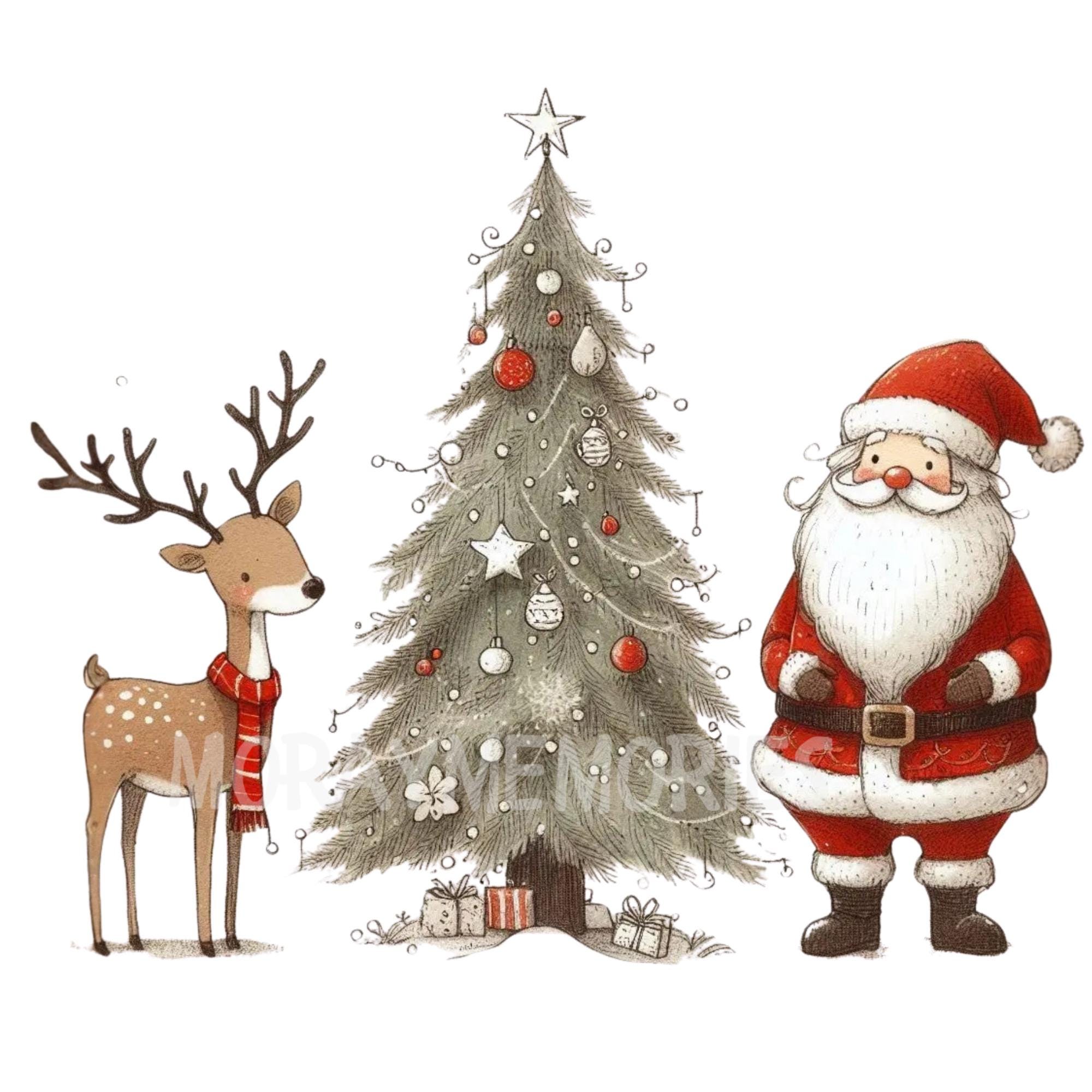 Santa and Reindeer Christmas Clipart Set – Festive Holiday Digital ...