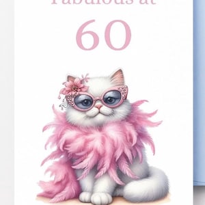 Cartão de aniversário de 60 anos, Cartão de aniversário com gato, Download DIGITAL, Cartão de aniversário para impressão, Aniversário da esposa, Cartão de aniversário para esposa, Cartão fofo