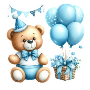 Teddybär blau Ballons PNG, TeddyBear Clipart, Bär Babyparty, Geburtstag Bär Ballons, Baby Boy, sofortiger digitaler Download