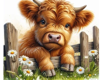 10 Baby Highland Cow Clipart, 10 JPGs, High Quality, Farm Animal Clipart, Printable Cow, Baby Cow Nursery Art, Junk Journal, Commercial Use