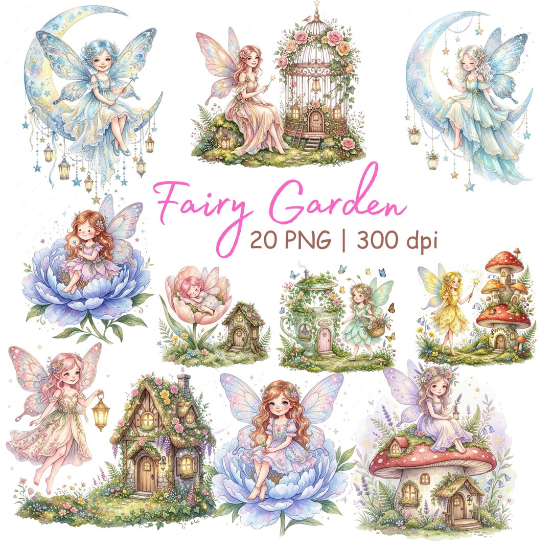 Watercolor Fairy Clipart Bundle | Magical Pink Garden Fairies, Cute ...