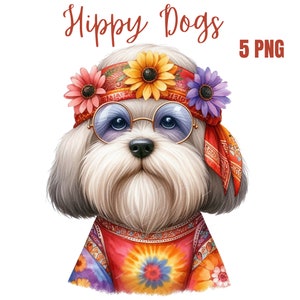 Hippy Hund Clipart, ClipArt wunderlich, Kawaii Hund, Hippy Hund Digital, süße Hunde Portraits, kommerzielle Nutzung, Planer Clipart, lustige Hunde