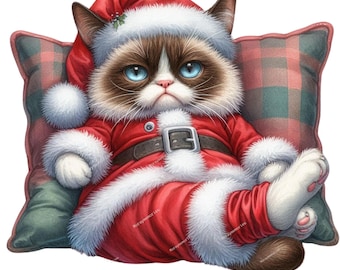 Grumpy Christmas Cat Clipart, High Quality PNGs, Memory Book, Junk Journals, Scrapbooks, Digital Planners, Commercial Use, Sublimation