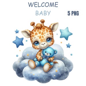 Bienvenue bébé PNG Clipart, décoration de chambre d'enfant, jolie girafe, clipart bébé girafe, baby shower, impressions numériques, usage Commercial