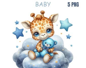 Uroczy zestaw grafik z żyrafą do pokoju dziecięcego – zaproszenia na baby shower, dekoracje urodzinowe i grafiki z motywem dziecięcym