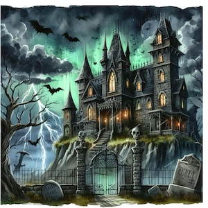 10 Watercolor Haunted House Clipart, Spooky Halloween Mansions, Creepy Homes, Download for Junk Journals, Scrapbooking, and Paper Craft