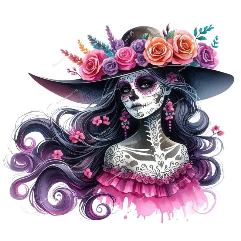 Watercolor La Catrina Clipart, Day of the Dead, High Quality Pngs
