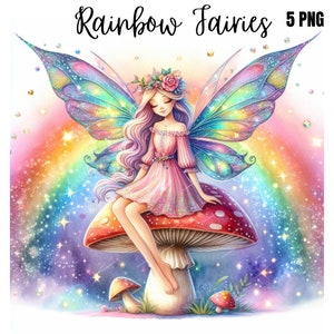 Regenbogen Feen Clipart Paket, Fee png, Fee Illustration png, Mixed Media, Digitales Papier Handwerk, Sublimation, Kommerzielle Nutzung