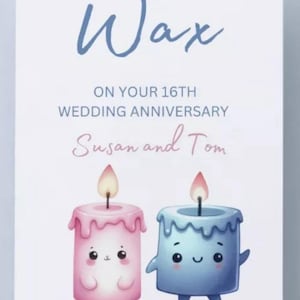 Tarjeta personalizada de 16.º aniversario, descarga digital, aniversario de cera, tarjeta de aniversario imprimible, para esposa, esposo, mamá, papá, hermana, amigo