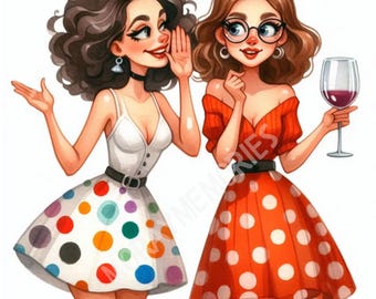 10 Whimsical Quirky Friends Clipart | Watercolor Digital Download | Fantasy & Fun Gossip Illustrations | JPG Clip Art for Crafts and Design