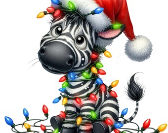 ライトで包まれた面白いクリスマス動物たち – カードやクラフト用のかわいいホリデー動物クリップアートPNG、面白いホリデー動物、風変わりな動物