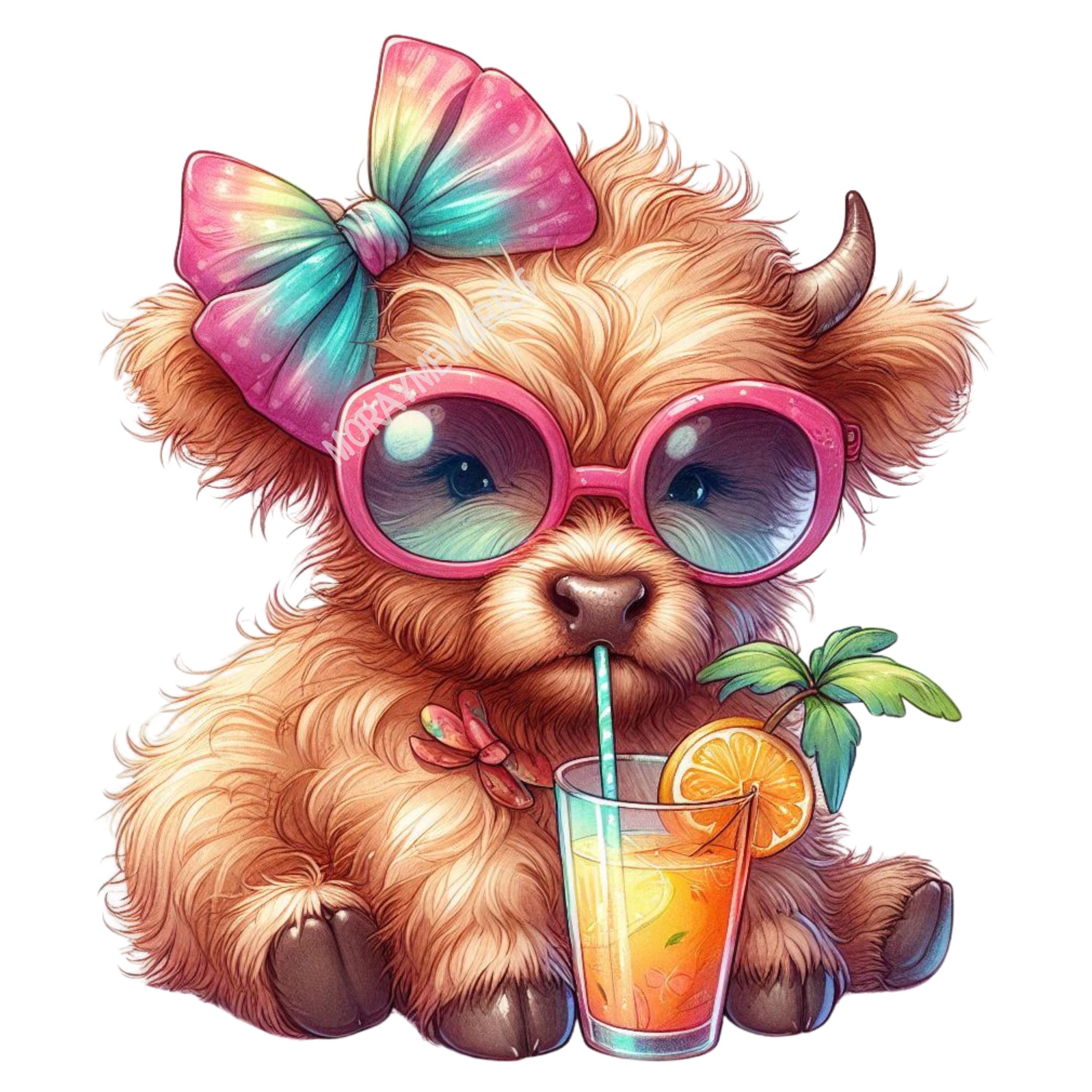 Baby Highland Cow Clipart Bundle, 5 PNG Set, Cute Watercolor Animal ...