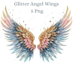 Schöne Engel Flügel Clipart, Halo Clipart, Himmel Clipart, bunte Flügel PNG, Feenflügel, Benutzerdefinierte Portrait, Sublimation, Planer Aufkleber
