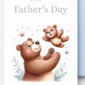 Carte de fête des pères, téléchargement numérique, carte de fête des pères imprimable, téléchargement immédiat, carte PDF, ours mignon, pour papa, papa, grand-père, mari