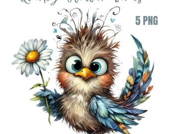 Quirky Bird Clipart, Funny Birds,High Quality PNGs, Cute png, Floral Digital Planner, Watercolor, Card Making, Journaling,Digital Download