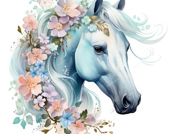 Watercolor Floral Horse Clip Art, Floral Horse Png, Watercolor Horse Png, Card Making, Wall Art, Floral Horse art, Digital PNG