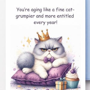Carte d'anniversaire drôle de chat, téléchargement numérique, carte imprimable de joyeux anniversaire, carte de chat grincheux, carte de chat mignon, téléchargement immédiat, carte de pdf