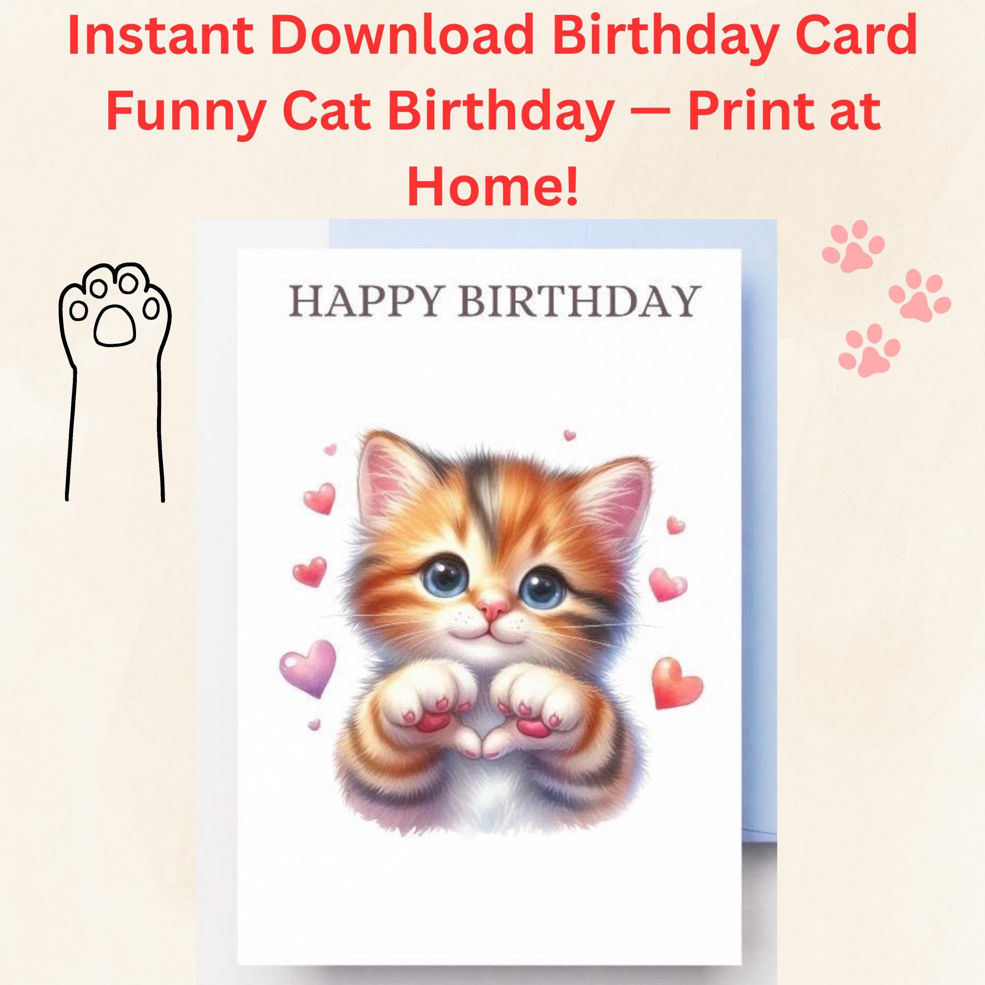 Printable Funny Cat Birthday Card Printable – Instant Download Digital ...