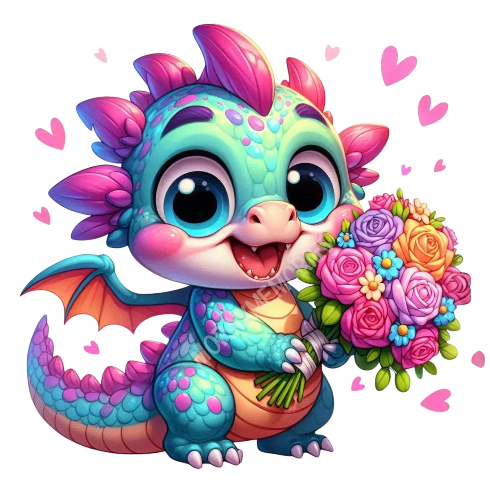 Cute Baby Dragon Valentine PNG – Goofy Cartoon Dragon Holding Pink ...