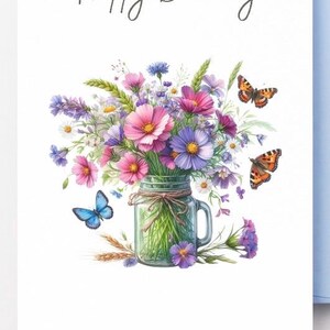 Blumen Geburtstagskarte, Geburtstagskarte mit Wildblumen, digitaler Download, druckbare Geburtstagskarte, Mama, Papa, Frau, Mann, Schwester, Tante, Nana