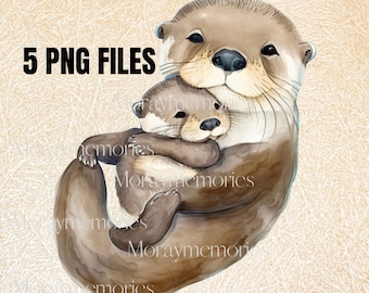 Otter, sea otter, Watercolor Mom and Baby Otter Clipart, otter, otters, otter gifts, otter clip art, otter png, mom and baby png