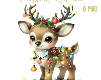 Schattige rendieren png – baby rendieren clipart voor kerstsublimatie, T-shirts, mokken en kerstknutsels