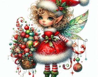 10 Whimsical Christmas Fairy Clipart | Watercolor Fantasy Ephemera JPGs | Quirky Holiday Illustrations for Junk Journals, Scrapbooking