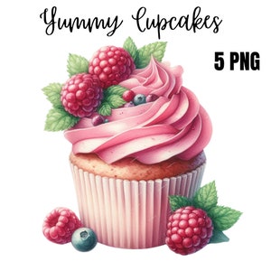 Lot de cliparts PNG cupcake, clipart cuisson, clipart dessert, clipart nourriture, clipart sucré, clipart anniversaire, clipart kawaii, téléchargement numérique