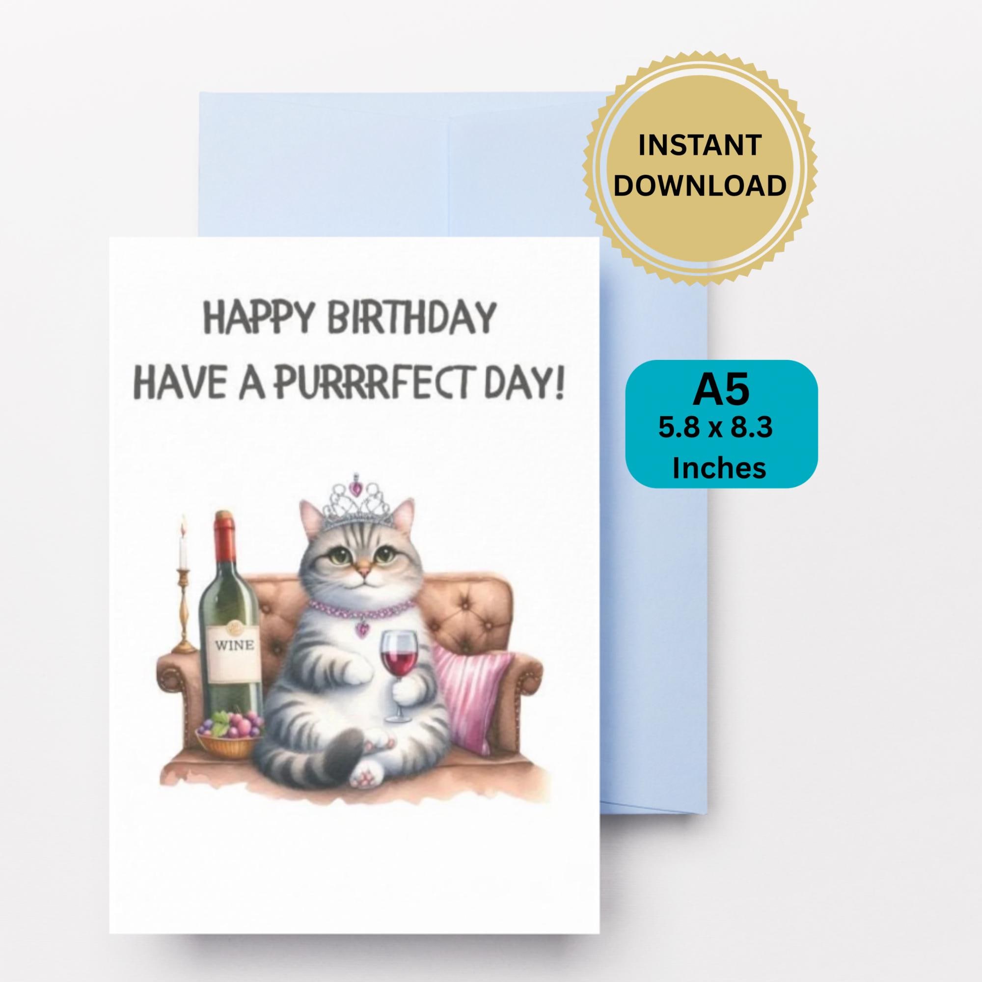 Funny Cat Birthday Card Printable – Instant Download Digital Greeting ...