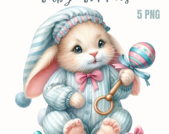 Baby Rabbit Clipart Bundle PNG, Digital Download, Clip Art, rabbit clipart, funny bunny image, cute bunny