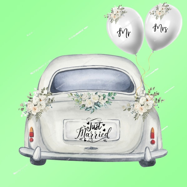 Wedding, Wedding Sign,Just Married PNG, Just Married Car Prints, Mr & Mrs Watercolour Clipart, Wedding Sublimation Designs, Congratulations