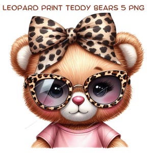 Ours en peluche mignon clipart, clipart noeud papillon imprimé léopard, PNG chat mignon, chemise d'école pour enfants professeur, sublimation mug gobelet, agenda
