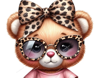 Cute Teddy Bear Clip Art, Leopard Print Bow Clipart, PNG Cute Cat, Teacher Kids School Shirt, Sublimation Mug Tumbler, Planner