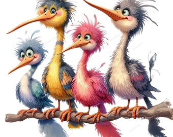 11 lustige, wunderliche Vögel JPG Clipart, niedliche Vogel Clipart zum Drucken, hochwertige Jpgs, digitaler Download, Aquarell Clipart, kommerzielle Lizenz