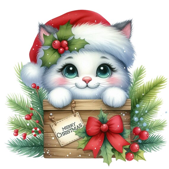 Cute Santa Cat Kitten In A Paw For Cat Mom Christmas Gift T-Shirt Cute Santa Cat Kitten In A Paw For Cat Mom Christmas Gift T-Shirt