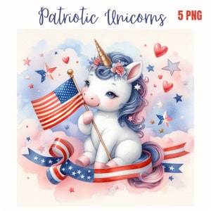 PNG, Baby Einhorn Clipart, Einhorn Сlipart, süßes Einhorn Clipart, Baby Einhorn png, Einhorn Clip Art, Patriotisches Einhorn, 4. Juli Einhorn