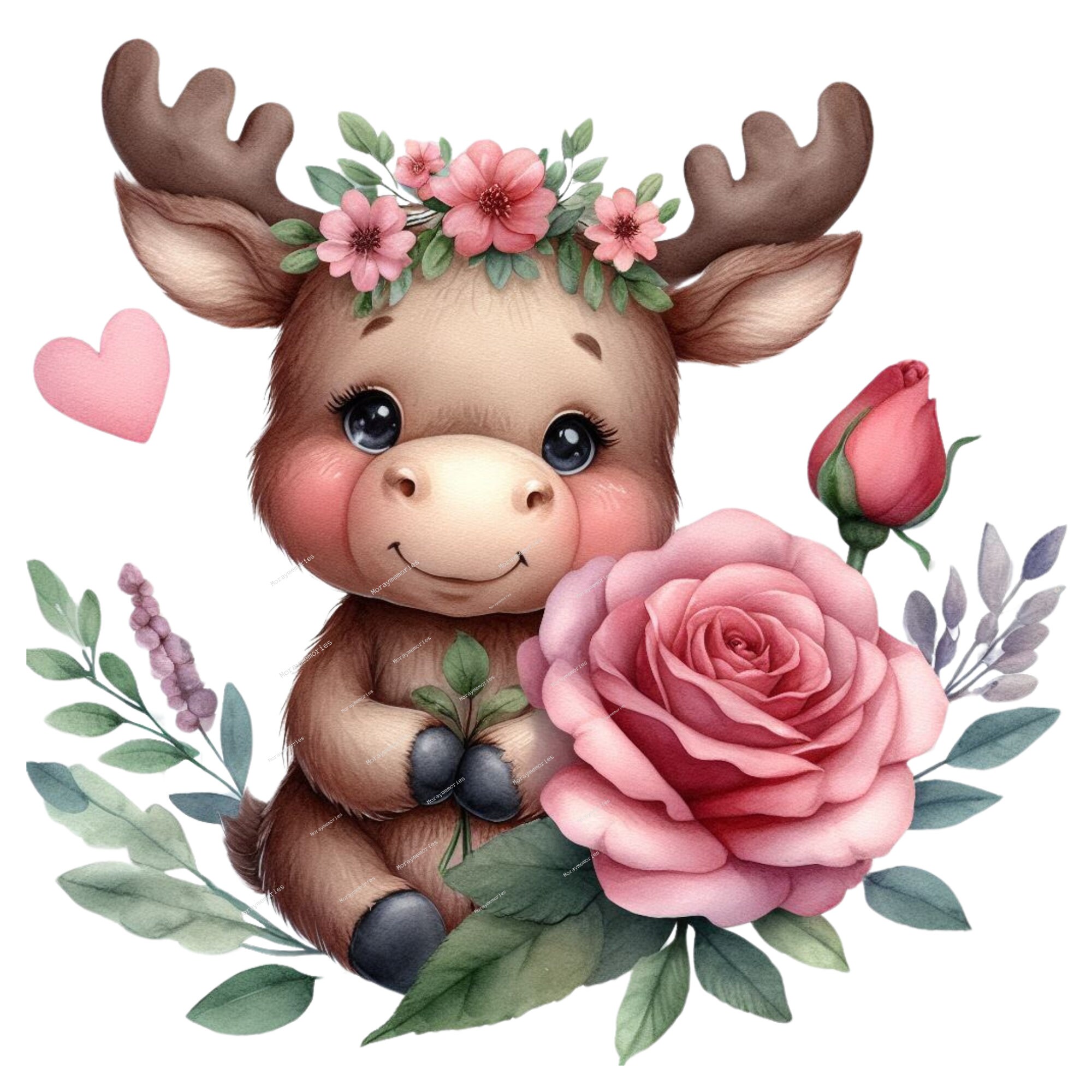 Watercolor Cute Baby Moose, PNG Animal Clipart, Moose Clipart, Cute ...
